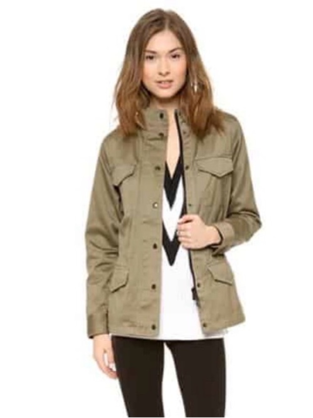 Club Monaco Green Cotton Utility Jacket with Snap Patch Pockets Size S
